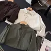 Camisa longa retrô versátil para o dia a dia estilo coreano com colarinho dobrável para mulheres, outono 2026, simples, solta, casual, jaqueta camisa afinar
