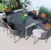 Conjunto minimalista de silla Teku de aleación de aluminio tejida con cuerda Olyfin y mesa redonda de losa de roca, Muebles de teca para patio exterior nórdico