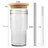 Vaso de bambú Mason de 24 oz con tapa de bambú y pajita para bebidas frías, cerveza, jugo, Amazon Foreign Trade