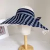 Visera de Moda a Rayas de Ala Ancha para Mujer, Nuevo Estilo de Verano, Sombrero con Protección Solar que Cubre el Rostro, Sombrero de Tela para el Sol para Vacaciones y Viajes Diarios
