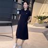 Saia Midi Bordada de Cor Sólida com Manga Curta Verão Novo Design de Colarinho de Camisa Vestido Fashion Versátil Emagrecedor Tendência de Moda Feminina