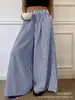 Mais Vendido na Amazon Europeu e Americano Comércio Exterior Transfronteiriço Novo Produto Moda Temperamento Preguiçoso Listrado Cintura Elástica Reta Perna Larga Calça Longa
