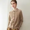 Cardigan POLO simples e estiloso 100% cashmere para mulheres, corte solto, emagrecimento, elegante, jaqueta de malha de manga longa