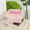 65313 Cesta de Almacenamiento Bordada con Lazo Pequeño de Color Amarillo Cremoso con Textura Vertical para Escritorio de Niñas para Guardar Artículos Pequeños