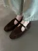 Sapatos Mary Jane Retro de Camurça com Bico Arredondado, Estilo Francês em Pele de Ovelha, T-Shaped, para Mulheres, Mocassins Rasos Planos de Uso Duplo