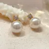 Colar Pingente de Pérola de Água Doce em Ouro 18K de Novo Estilo de Luxo Leve Transfronteiriço com Zircônia, Brincos Perfeitamente Redondos, Elegantes e Versáteis