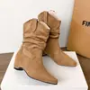 Botas Martin de punta, plisadas, con suela gruesa para mujer, nueva colección otoño/invierno 2026, con un estilo de moda inspirado en el páramo, botines cortos y tacones gruesos.