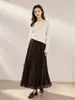 Falda plisada de terciopelo con retazos de encaje Feiyuan para mujer, nuevo estilo otoño e invierno, ropa de trabajo para el día a día, falda plisada de color liso