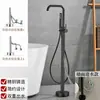 Grifo de Bañera de Pie Transfronterizo Acabado Oro Cepillado, Grifo de Borde de Bañera Completamente de Cobre, Grifo de Ducha de Agua Fría y Caliente para Baño de Pie