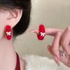 Pendientes de Felpa con Lazo para Otoño e Invierno para Mujeres con Rostros Cuadrados y Redondos, Pendientes Pequeños, Pendientes, Modernos, Dulces y Personalizados