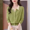 26 Cárdigan de Punto Nuevo Falso Dos Piezas Primavera/Otoño para Mujer Bloque de Color Solapa Capa Base Patrón de Diamantes Ropa Exterior Top con Cuello POLO