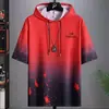 Camiseta de Seda de Gelo Masculina Verão Nova Marca Tendência Ins Verão com Capuz Manga Curta Proteção Solar Solta Tops de Estudante 1/2 Peças