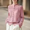 Cardigã de tricô com gola alta e meia-alta vazada em crochê estilo francês, casaco suéter feminino, novo top para o início do outono 2026