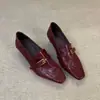Zapatos para el Trabajo Mocasines Elegantes sin Cordones Hebilla de Cuero Zapatos Pequeños de Cuero 2026 Otoño/Invierno Mocasines Retro de Punta Cuadrada con Tacón Grueso para Mujer