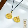 Pingente Fechadura da Paz, Pingente Ruyi, Pingente Dourado Areia com Diamantes, Cobre Banhado a Ouro, Padrão de Nuvem, Ábaco, Colar Retrô Novo Estilo Chinês