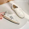 Zapatos Sucios Estrella Pequeños Zapatos Sucios Mujer Casual Deportes Piel Genuina Deteriorado Zapatos Blancos Planos Casual Combinación de Colores Tenis Deportivos