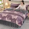 2026 Novo Conjunto de Quatro Peças em Lã de Leite de Peso Elevado Flanela Espessa Fleece Coral Fleece Sable Dourado Estilo Saia de Cama com Estampa Fleece