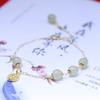 Pulsera de Jade Hetian Natural Marca Fu Cadena de Oro de 14K Cadena Extendida Cuentas Viejas Pulsera de Círculo Único para Chica de Agua Cálida