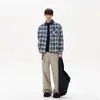 2025 Nueva Camisa de Cuadros Holgada Estilo Japonés para Hombre con Cuello de Solapa Retro Americana de Moda