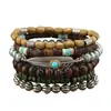Pulseira Árvore da Paz Estilo Europeu e Americano Transfronteiriça Conjunto de Várias Peças Pulseira de Contas de Madeira Vintage Simples Masculina Empilhável Personalizada