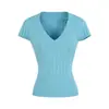 Camiseta de Punto para Mujer Pure Desire con Textura Retorcida, Cuello en V y Manga Corta, Nuevo Estilo Primavera/Verano, Ceñida a la Cintura, Corte Ajustado, Top Básico Versátil