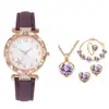 Juego de 6 Piezas Estilo Caliente de Moda Cinturón de Diamantes Mariposa Corazón Reloj de Cuarzo + Juego de Gemas de Corazón Rosa