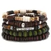 Pulseira Árvore da Paz Estilo Europeu e Americano Transfronteiriça Conjunto de Várias Peças Pulseira de Contas de Madeira Vintage Simples Masculina Empilhável Personalizada