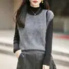Chaleco de punto de lana cepillada para mujer, sin costuras, de cuello redondo y sin mangas, perfecto para usar en capas y como prenda exterior