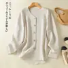 Foto real 2026 Primavera/Outono Novo Algodão Linho Grátis Preguiçoso Casual Cardigan Roupa Externa Camisa Feminina