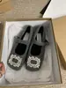 Elegantes zapatos Mary Jane para mujer, con un diseño de estilo francés, punta cuadrada, adornos de pedrería y un forro afelpado de imitación piel, perfectos para el invierno.