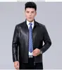 Jaqueta de couro Haining para homens de meia-idade, forrada com fleece e espessa, casual de negócios, com gola de lapela, adequada para pais, casaco de primavera, outono e inverno