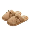 Chinelos de pele de ovelha com laço estilo coreano para mulheres, adequados para outono e inverno, com solas macias, antiderrapantes, duráveis e quentes, perfeitos para uso interno