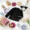 Camiseta Stylish de Manga Longa Outono-Inverno DeRong Color Block com Barra Franzida para Bebês, Camiseta Básica Versátil para Crianças Maiores