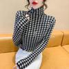 Camisa de punto con estampado de leopardo y cuello alto para mujer, otoño e invierno 2022, elegante y de moda, suéter interior ajustado.