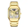 Reloj Mecánico Transparente Hueco de Doble Cara No Automático Reloj de Pulsera para Hombre Reloj de Moda Reloj de Cuarzo Luminoso Impermeable para Hombre Agitar