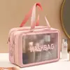 Bolsa de Maquillaje Estilo Tiktok para Mujeres, Bolsa de Almacenamiento Portátil Impermeable de Gran Capacidad, Bolsa de Artículos de Tocador Transparente para Viaje con Separación Seco-Húmedo