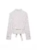 Camisa de Mujer Amazon con Lunares, Atada al Cuello, Cuello Alto, Ceñida a la Cintura, Estilo Corto, Mangas Largas, Top de Diseño Estilo Francés