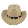 Transfronteiriço Novo Estilo Étnico Europeu e Americano Chapéu de Cowboy Ocidental de Gema e Fita Chapéu Top de Aba Larga Cor Sólida Protetor Solar Chapéu de Feltro Xizang