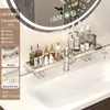 Estante para grifo, estante de almacenamiento para baño, instalación sin taladro, escurridor de acero inoxidable, organizador de encimera de fregadero, almacenamiento para tocador, estante de almacenamiento con frente de espejo