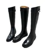 Piel de vacuno, cuero genuino, hebilla de metal, botas de equitación para mujer, nuevo estilo otoño/invierno 2026, con cremallera trasera y tacón grueso, botas de caña alta