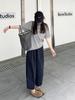 Pantalones Anchos de Trabajo Estilo Japonés para Mujer, Primavera y Verano, Cintura Alta, Cortos, Azul Marino, Sueltos, Casual, Pierna Recta, Estilo Casual Japonés y Coreano