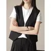 Chaleco retro estilo británico para el trayecto de verano, chaleco sin mangas de capas que reduce la edad con botones de un solo pecho, elegante y sofisticado