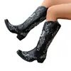 Nuevas Botas Largas Bordadas con Tachuelas Transfronterizas Otoño 2026 Estilo Retro Melard Tacón Grueso Corte en V Botas Vaqueras Occidentales para Mujer