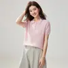 Nuevo Top de Punto de Manga Corta de Cachemira para Otoño Temprano para Mujer, Estilo Francés, Cuello Polo, Tejido de Trenzas, Suéter Base de Lana