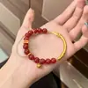 Pulsera Exquisita Retro de Moda Original con Cuentas de Ágata Roja Ne Zha Pistola de Fuego Pulsera Joyería de Lujo Ligero de Gama Alta para Mujeres