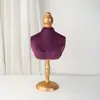Soporte de Exhibición de Collares de Terciopelo Morado Vintage con Base de Madera Dorada y Modelo de Maniquí de Medio Cuerpo para Exhibición de Joyería y Colgantes