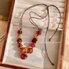 Collar Colgante de Resina y Madera con Cuentas Estilo Étnico Moda Retro Versátil Cadena para Suéter Diseño de Joyería de Nicho para Mujeres
