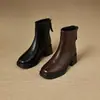 Botines de Piel Suave con Tacón Grueso para Mujer 2026 Otoño/Invierno Nueva Llegada Punta Cuadrada Cremallera Trasera Botas Adelgazantes Tacón Medio Retro Versátiles Botas para Mujer