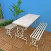 Conjunto de três peças de combinação de mesa e cadeira para área externa, pátio, jardim, terraço, varanda, lazer, mesa de chá, mesa longa, mesa de operação, banco de ferro