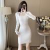 Nuevo Vestido Blanco Shisanxing para Mujer 2026 Otoño de Manga Larga de Punto Bodycon Estilo Chanel